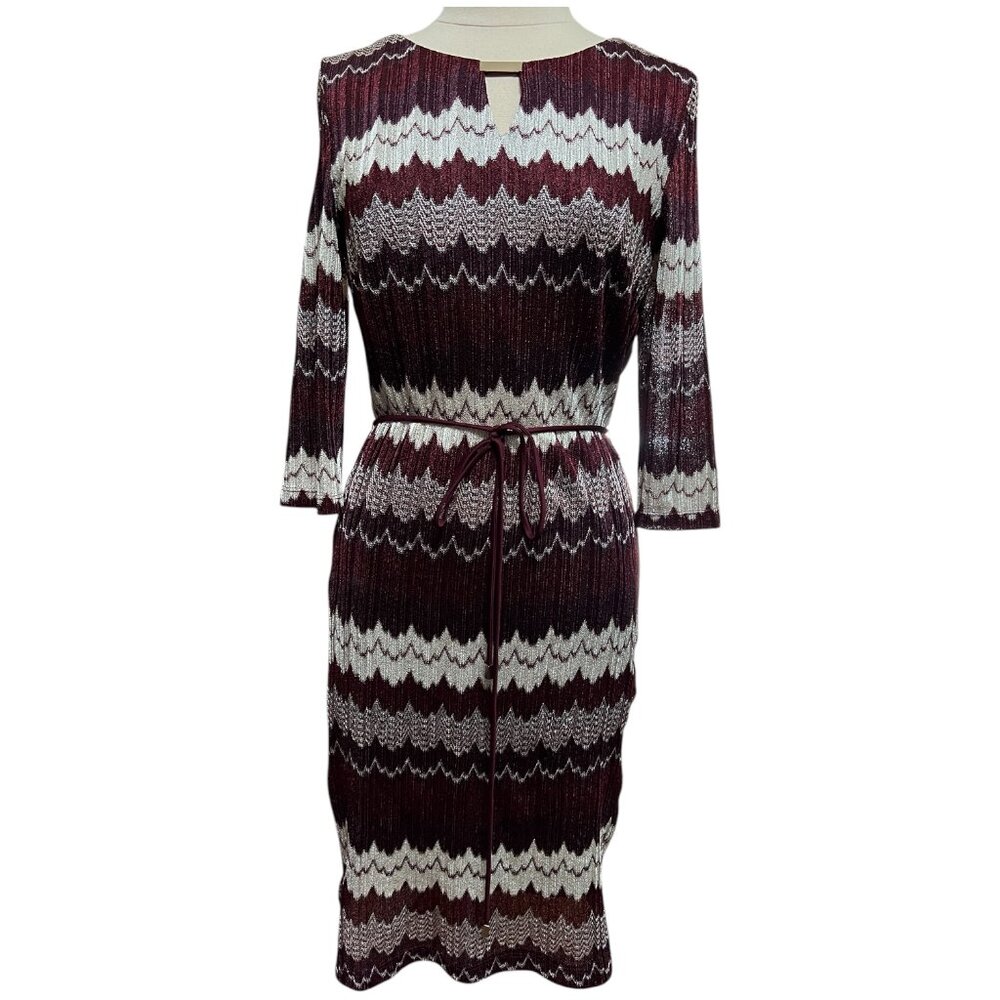 Burgundy and cream zig zag dress
